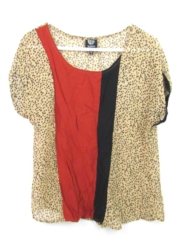 Bobeau Chiffon Short Sleeve Blouse Women's Size Medium Cheetah Print Orange