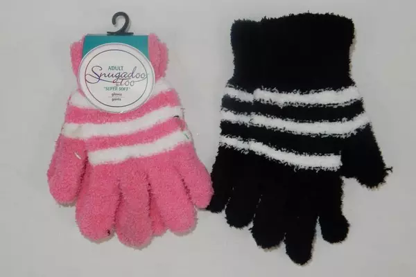 Lot of 2 Pairs Of Fuzzy Women's Knit Gloves One Size Pink Black White Snugadoo