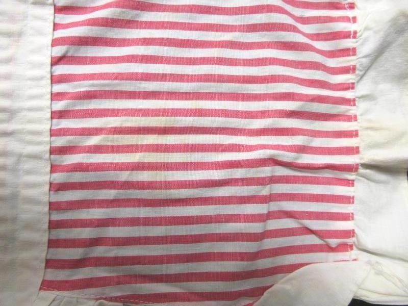Vintage Child's Apron Red White Stripe Ruffles Pocket Tiebacks