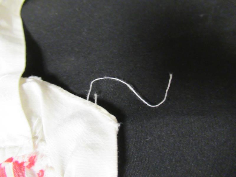 Vintage Child's Apron Red White Stripe Ruffles Pocket Tiebacks