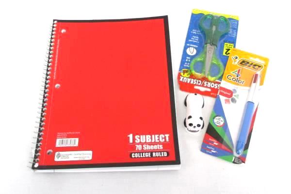 Back To School Supply Lot Spiral Notebook 2 Pack Scissors 4 Color Pen Stapler