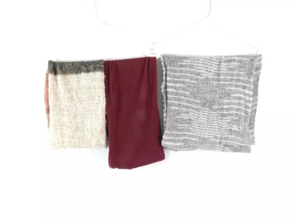 Lot of 3 Infinity Scarfs Grey Knit Maroon Green Pink Beige Sequin