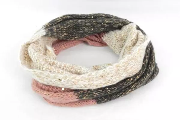 Lot of 3 Infinity Scarfs Grey Knit Maroon Green Pink Beige Sequin