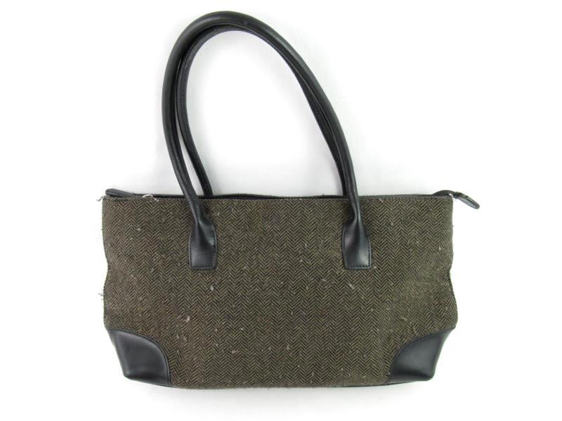 Vintage Eddie Bauer Knit Handbag Faux Leather Trim 2 Handles