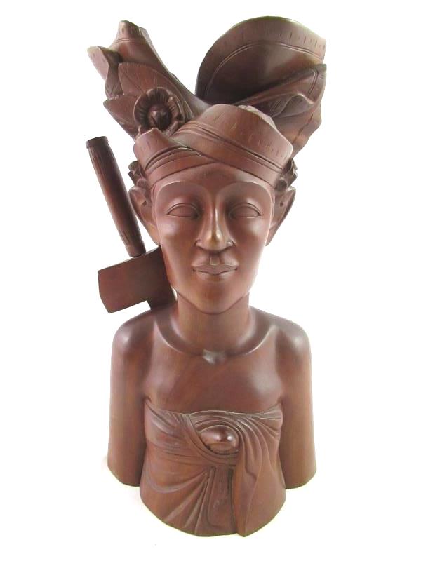 Pair Of Wood Carved Busts Man and Woman Keradjinan Bali Brown Décor