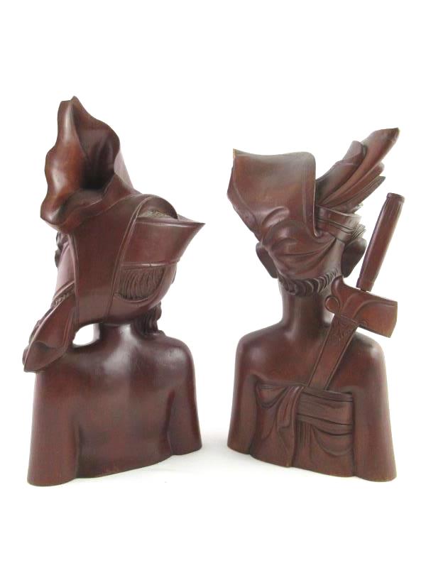 Pair Of Wood Carved Busts Man and Woman Keradjinan Bali Brown Décor