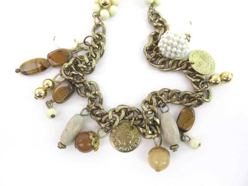 Hand Crafted Tiger Eye And Glass Bead Necklace And Pierced Earrings