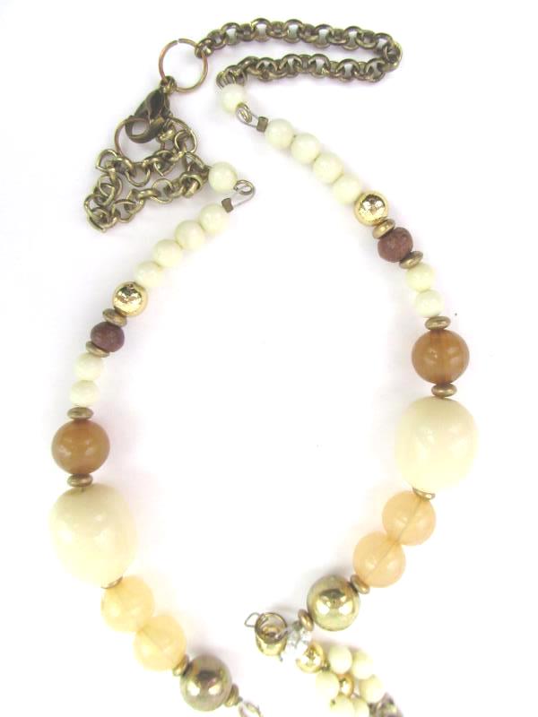 Hand Crafted Tiger Eye And Glass Bead Necklace And Pierced Earrings