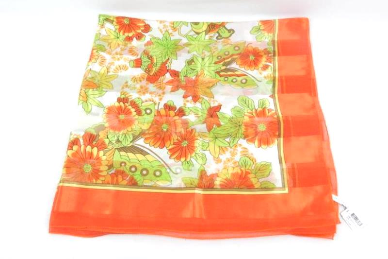 Bijoux Terner Scarf 42X42 Square Polyester Orange Floral Butterfly Wrap With Tag