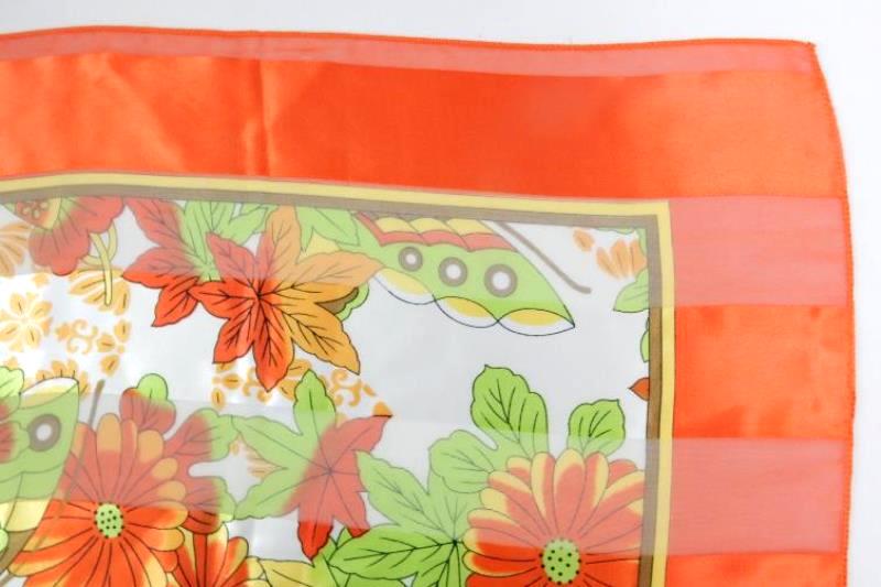 Bijoux Terner Scarf 42X42 Square Polyester Orange Floral Butterfly Wrap With Tag