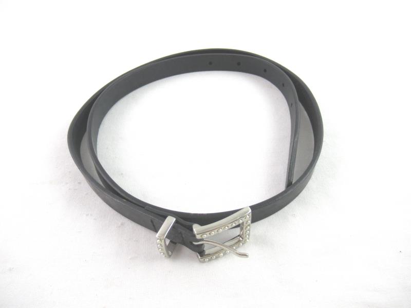 Lot of 2 Women's Black Faux Leather Fashion Belts Buckle Rhinestones