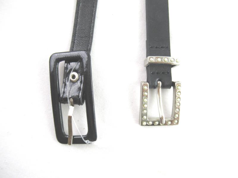 Lot of 2 Women's Black Faux Leather Fashion Belts Buckle Rhinestones