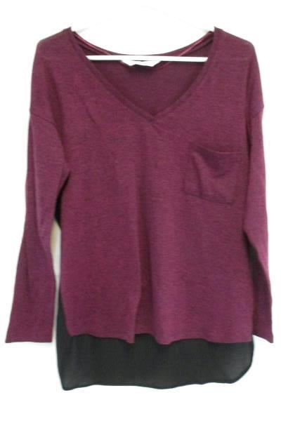 Love To Lounge Maroon Long Sleeved Hi Low Sheer Back Top Women's M