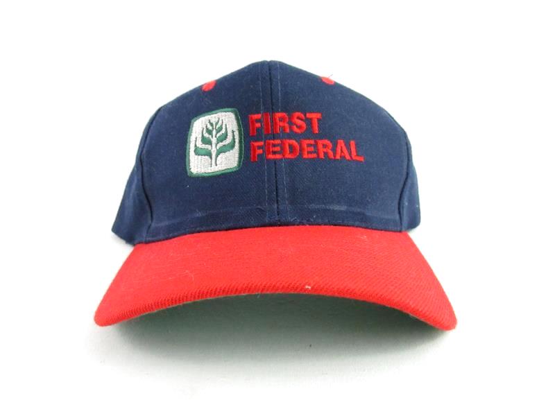 Vintage KC Snap Back Baseball Hat First Federal Bank Blue Red Adjustable
