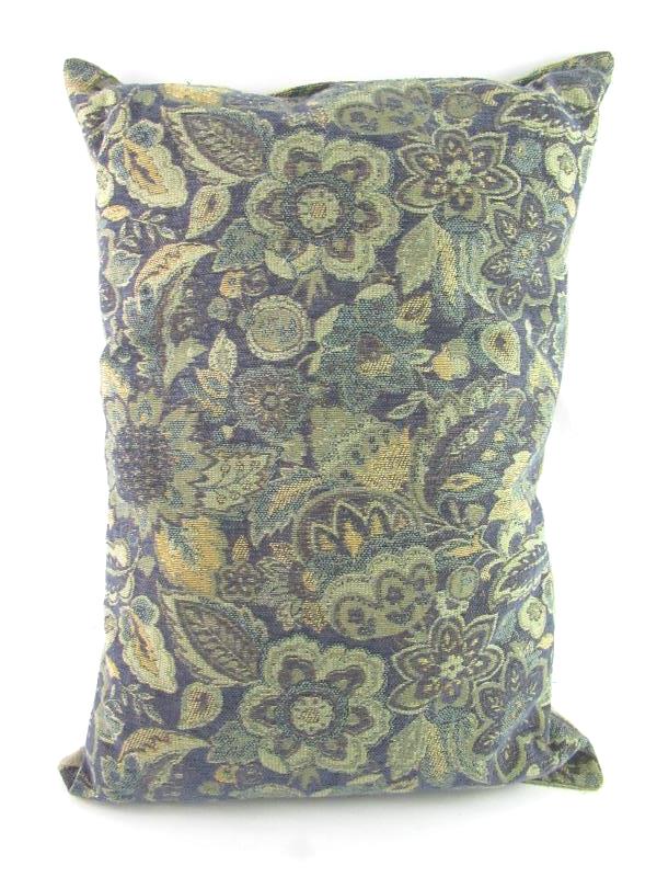 Floral Throw Pillow Tapestry Green Blue Yellow Woven Fleece Back Rectangle