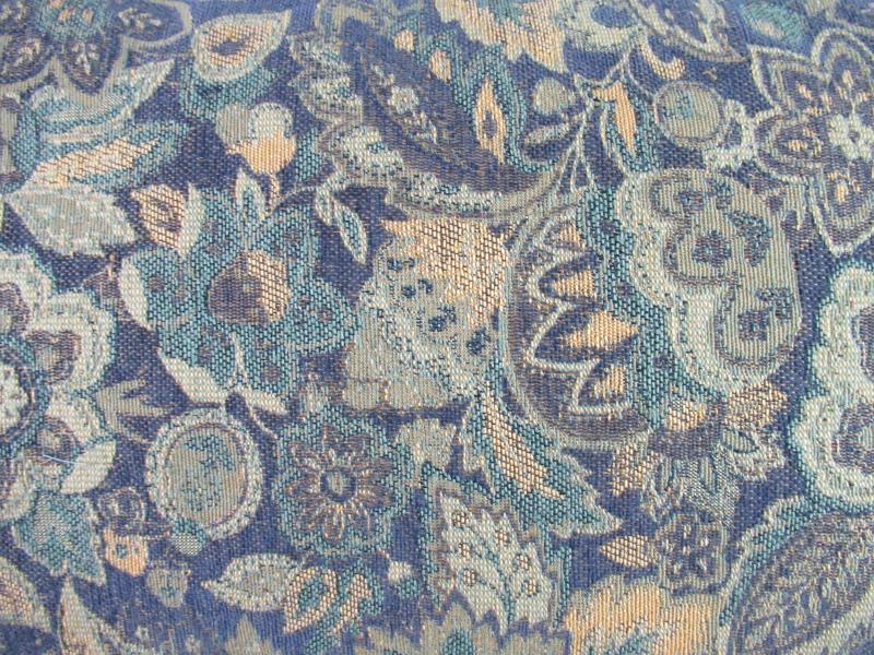 Floral Throw Pillow Tapestry Green Blue Yellow Woven Fleece Back Rectangle