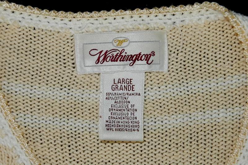Vintage Worthington Knit Short Sleeve Top Women's Size Large Beaded Cream