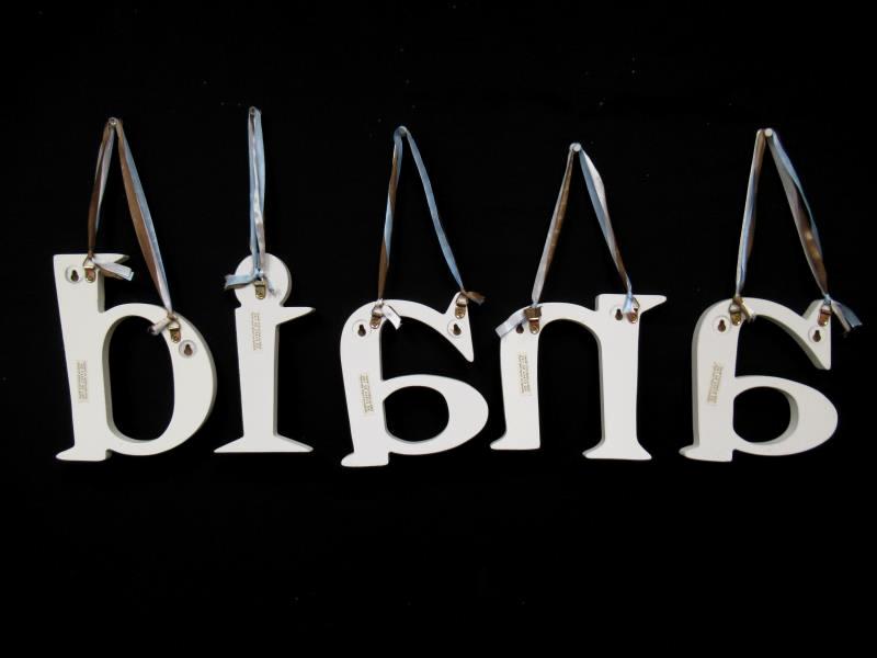 Hanging Blue And Brown Wood Letters DIANA Nursery Decor Stripes Polka Dot