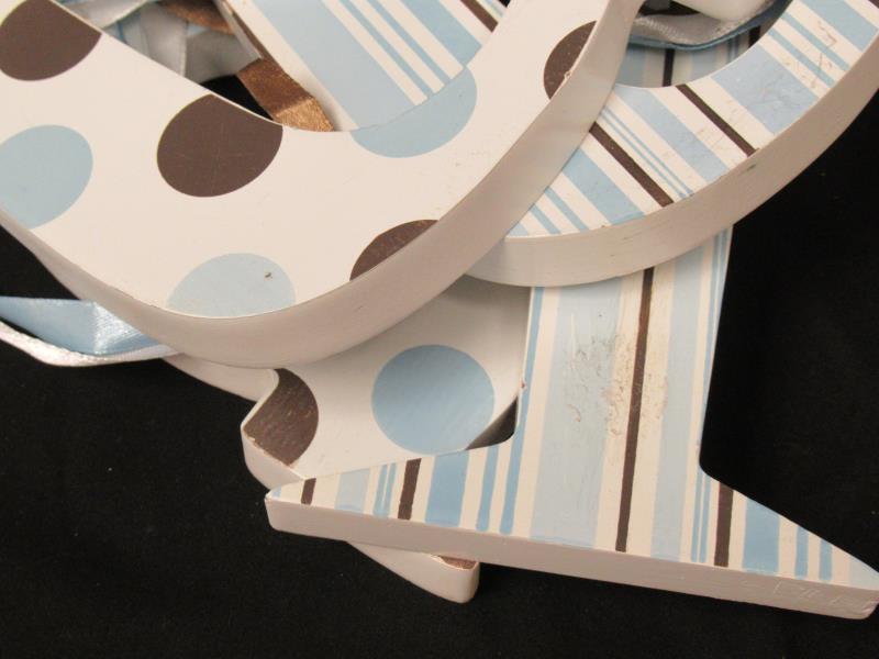Hanging Blue And Brown Wood Letters DIANA Nursery Decor Stripes Polka Dot