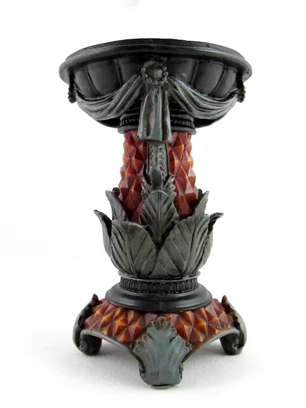 Resin Pillar Candle Holder Stand 5.75 Inches Leaf Textured Diamond Pattern