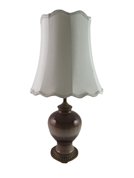 Antique 29.5 inch Glass And Brass Double Bulb Table Lamp Shade And Finial