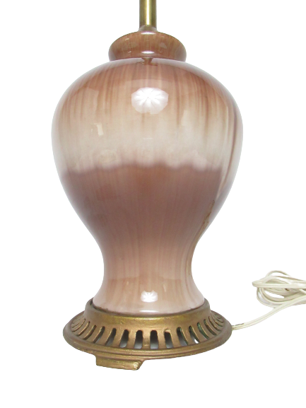 Antique 29.5 inch Glass And Brass Double Bulb Table Lamp Shade And Finial