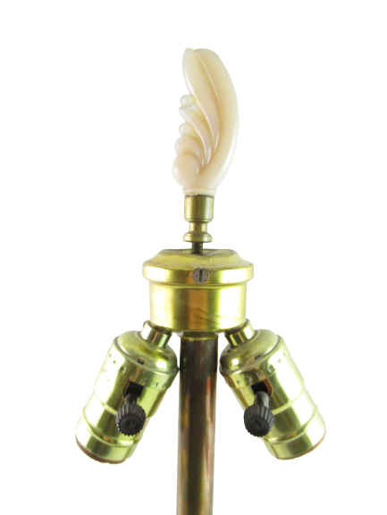 Antique 29.5 inch Glass And Brass Double Bulb Table Lamp Shade And Finial