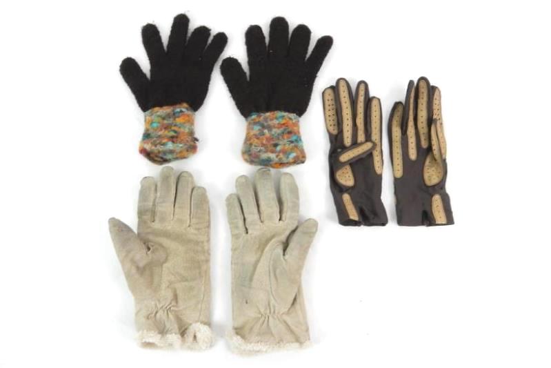 Lot of 3 Pairs Of Women's Gloves One Size And Unsized Leather Knit Fuzzy