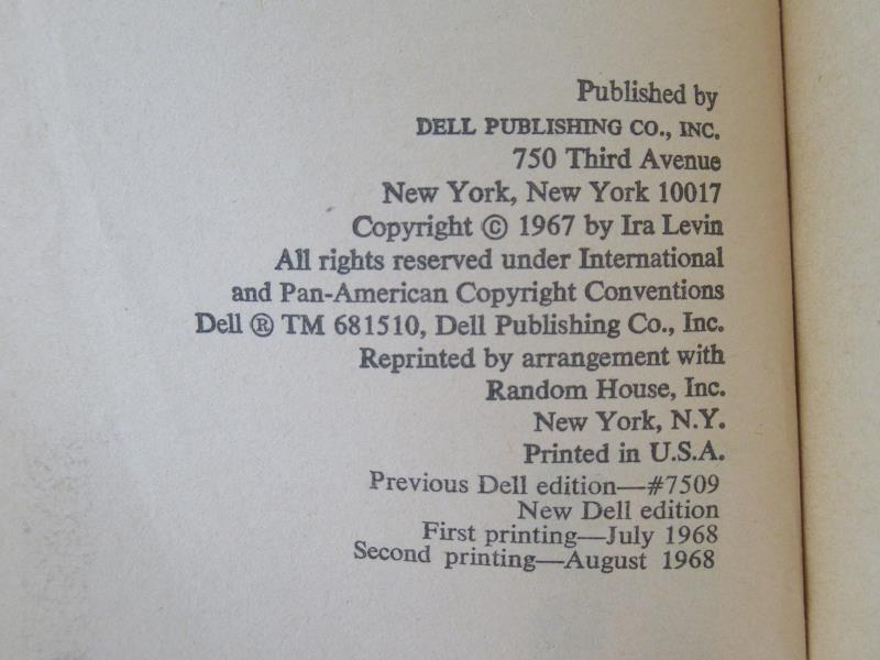 Rosemary's Baby by Ira Levin 1968 Dell Paperback Horror Thriller