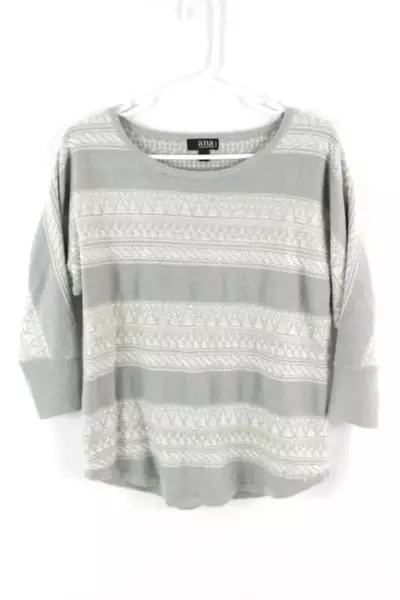 A.n.a Petite Grey Knit Sweater Women's Size PM White Metallic
