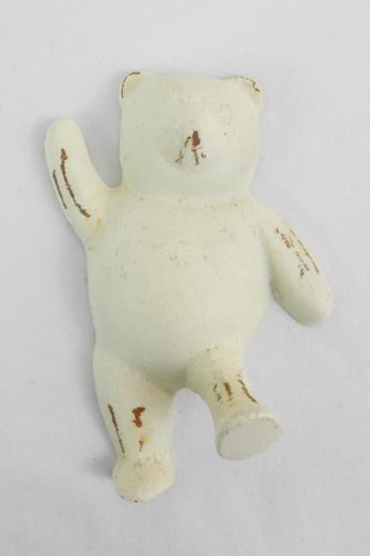 Vintage Metal Wall Hanging Bear Nursery Decor Yellow Neutral Coat Key Holder