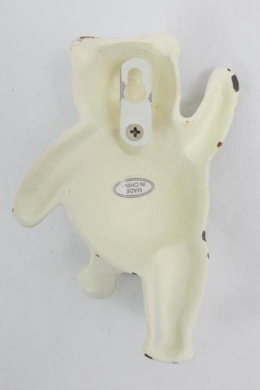 Vintage Metal Wall Hanging Bear Nursery Decor Yellow Neutral Coat Key Holder