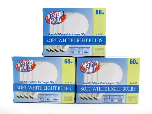 Lot of 12 Light Bulbs Western Family Soft White 60W 3 Boxes New