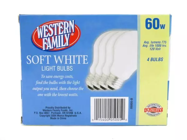 Lot of 12 Light Bulbs Western Family Soft White 60W 3 Boxes New