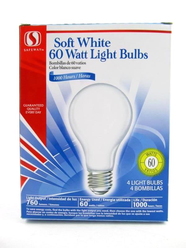 Lot of 12 Safeway 60 Watt Light Bulb Soft White 1000 Hours 3 Boxes