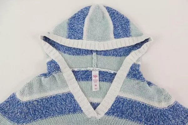 Justice Girl's Hooded Knit Sweater Size 10 Blue White Striped Shimmery