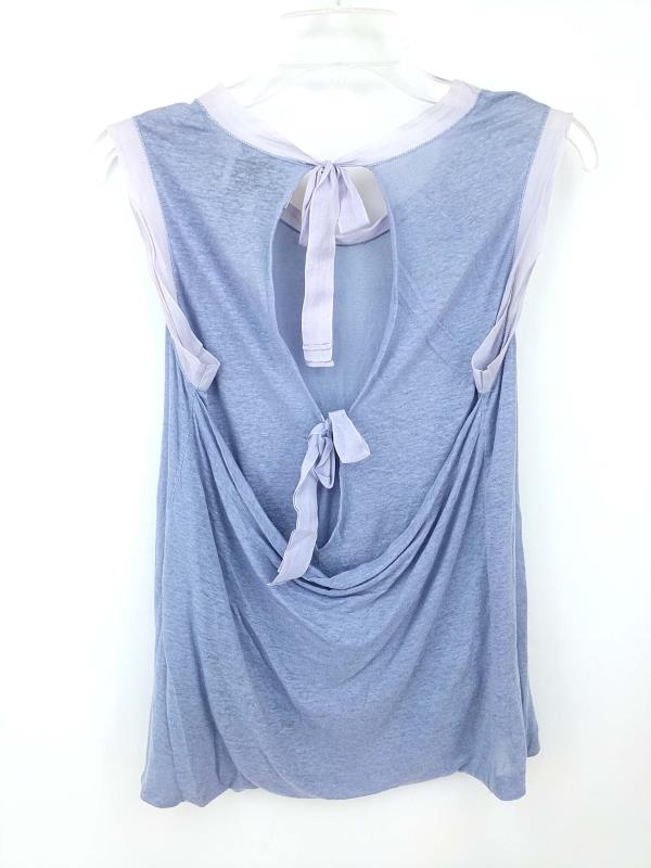 3.1 PHILLIP LIM Top Semi Sheer 100% Linen Knit Bow Tie Back Tank Blue Small