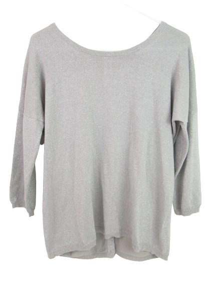 Spense Knits Silver Long Sleeve Top With Button Up Back Women's Size Medium