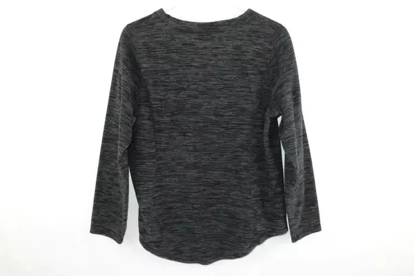 Women's Gray Fleece V Neck Knit Shirt Size PL Petite Large Gray And Black Stripe
