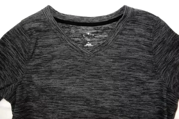 Women's Gray Fleece V Neck Knit Shirt Size PL Petite Large Gray And Black Stripe