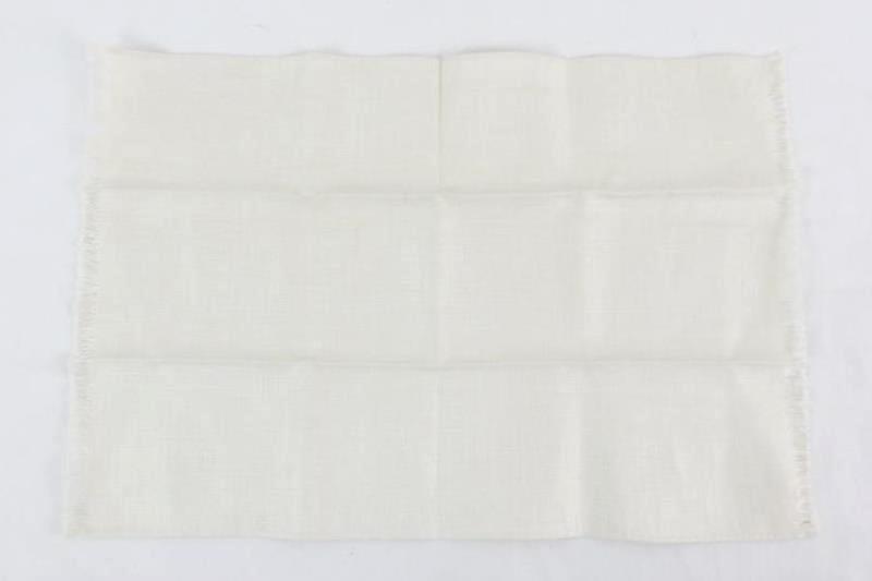 Lot of 4 Vintage Canvas Handkerchiefs Pocket Squares Floral Beige Fringe