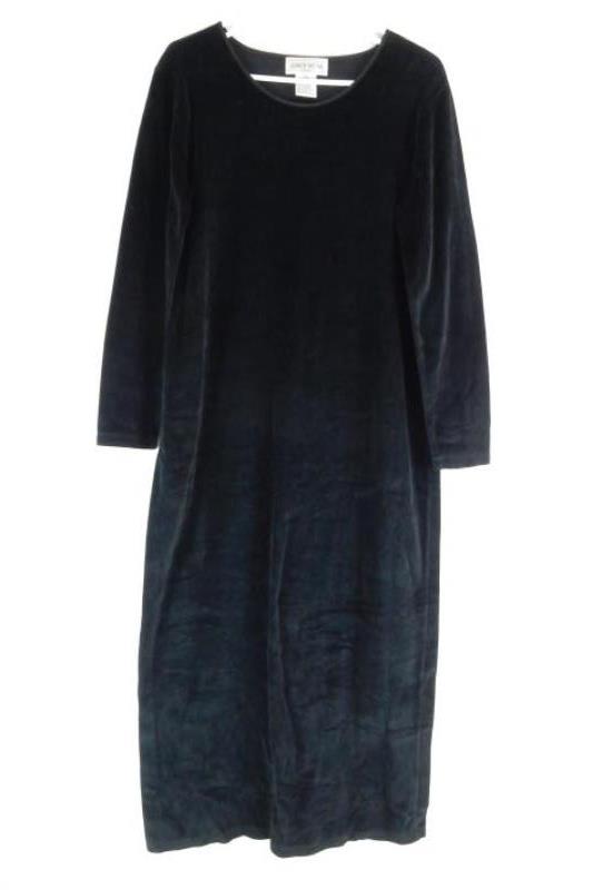 Vintage Jones Wear Sport Black Velvet Midi Dress Women's Size L Long Sleeves