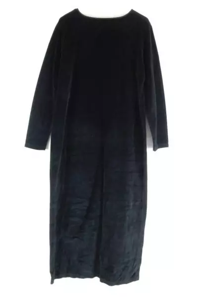 Vintage Jones Wear Sport Black Velvet Midi Dress Women's Size L Long Sleeves