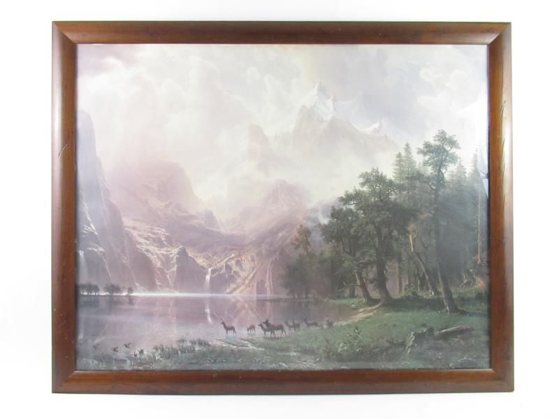 Framed Art Poster Elk And Mountain Landscape Wood Frame Large Outdoors Art