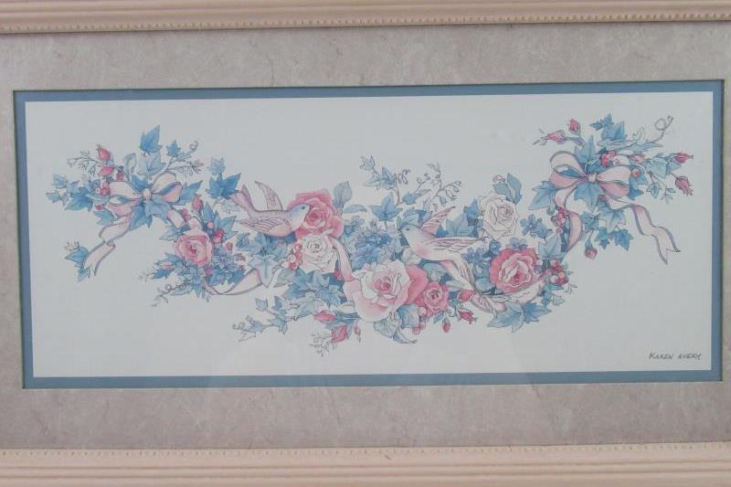Framed And Matted Dove and Roses Print by Karen Avery