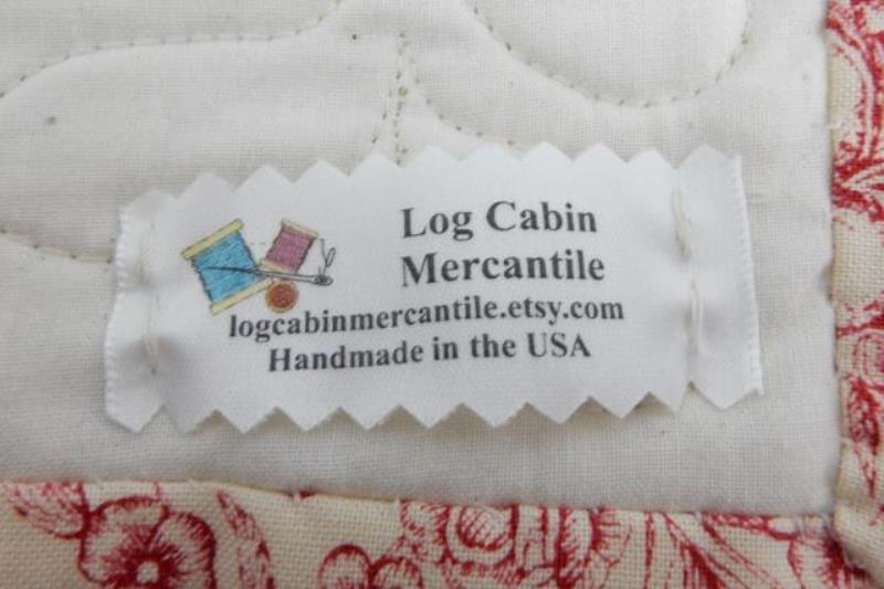 Lot of 2 Quilted End Table Cloths Small Square Cherries Floral Patchwork