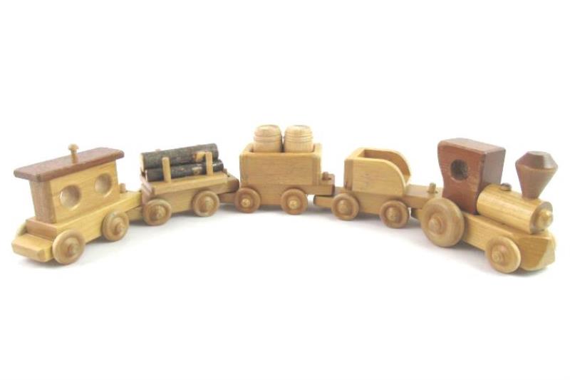 Handmade Wood Train Set 5 Piece Small Brown Toy Collectable