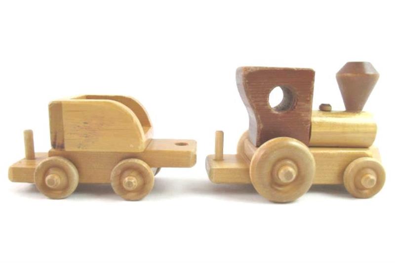 Handmade Wood Train Set 5 Piece Small Brown Toy Collectable