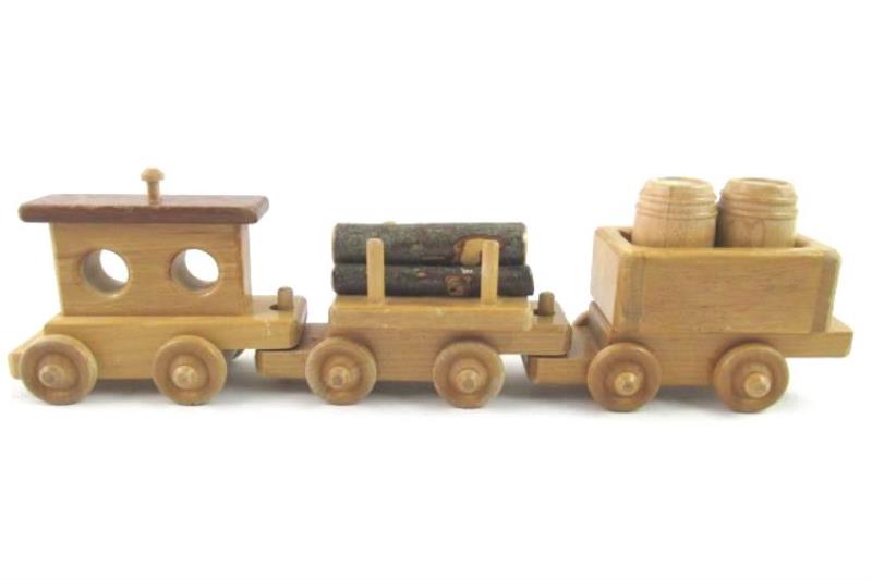 Handmade Wood Train Set 5 Piece Small Brown Toy Collectable