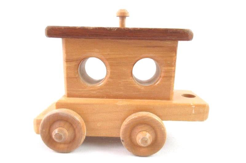 Handmade Wood Train Set 5 Piece Small Brown Toy Collectable